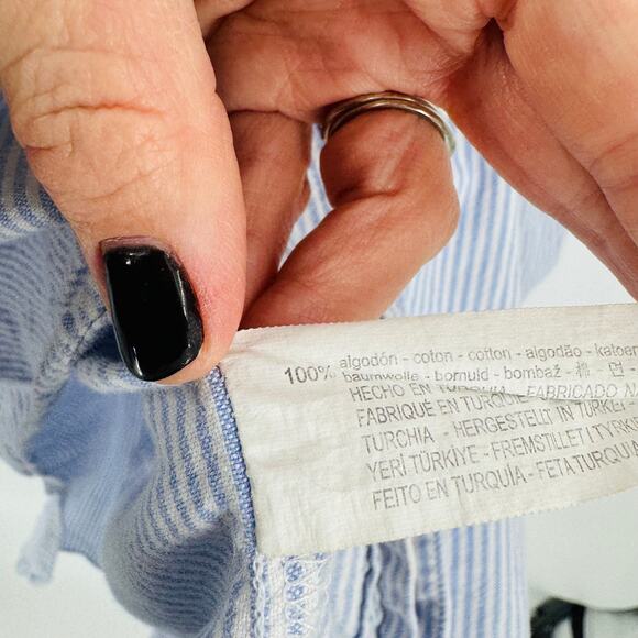 Zara Striped Button Down Shirt Blue White Cotton Relaxed Fit Collared Size L - Picture 5 of 7